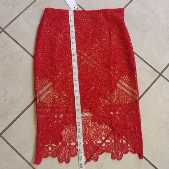 Sugar + Lips Red Lace Skirt tulip-hem Pencil Skirt miniskirt S Cute Sexy - Picture 5 of 14